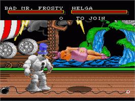 In game image of Clay Fighter on the Sega Genesis.