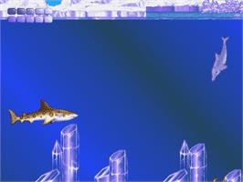 In game image of Ecco the Dolphin on the Sega Genesis.