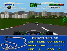 In game image of F1 World Championship Edition on the Sega Genesis.