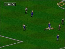 In game image of FIFA 98: Road to World Cup on the Sega Genesis.