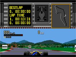 In game image of Ferrari Grand Prix Challenge on the Sega Genesis.