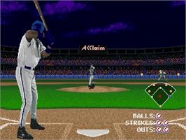 In game image of Frank Thomas Big Hurt Baseball on the Sega Genesis.