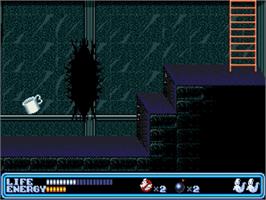 In game image of Ghostbusters on the Sega Genesis.