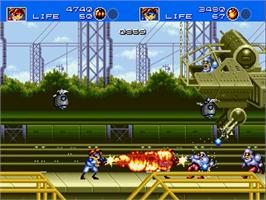 In game image of Gunstar Heroes on the Sega Genesis.