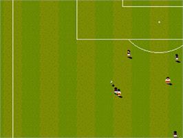 In game image of International Sensible Soccer on the Sega Genesis.