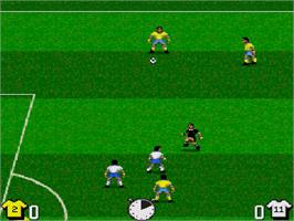 In game image of Kick Off 3 on the Sega Genesis.
