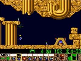 In game image of Lemmings on the Sega Genesis.