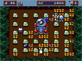 In game image of Mega Bomberman on the Sega Genesis.