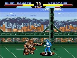 In game image of Mighty Morphin Power Rangers on the Sega Genesis.