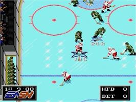 In game image of NHLPA Hockey '93 on the Sega Genesis.