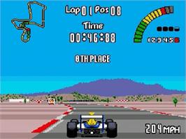 In game image of Nigel Mansell's World Championship on the Sega Genesis.