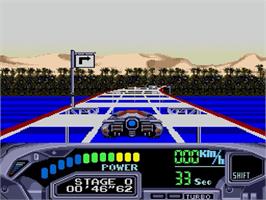 In game image of Out Run 2019 on the Sega Genesis.