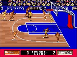 In game image of Pat Riley Basketball on the Sega Genesis.