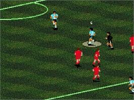 In game image of Pelé II: World Tournament Soccer on the Sega Genesis.