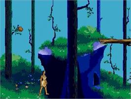 In game image of Pocahontas on the Sega Genesis.