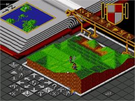 In game image of Populous on the Sega Genesis.