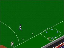 In game image of RBI Baseball 3 on the Sega Genesis.