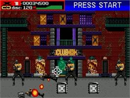In game image of Revolution X on the Sega Genesis.
