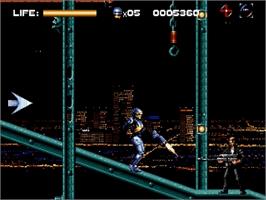 In game image of Robocop vs. the Terminator on the Sega Genesis.