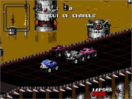 In game image of Rock 'n Roll Racing on the Sega Genesis.