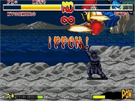In game image of Samurai Shodown / Samurai Spirits on the Sega Genesis.