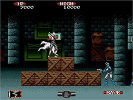 In game image of Shadow Dancer: The Secret of Shinobi on the Sega Genesis.