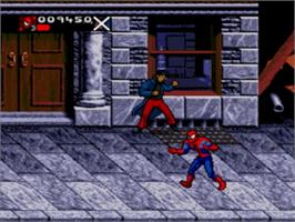 In game image of Spider-Man & Venom: Separation Anxiety on the Sega Genesis.