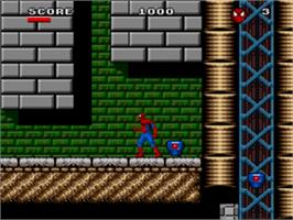 In game image of Spider-Man and the X-Men: Arcade's Revenge on the Sega Genesis.