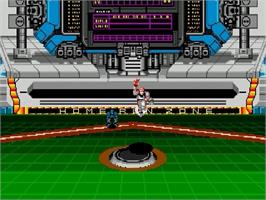 In game image of Super Baseball 2020 on the Sega Genesis.