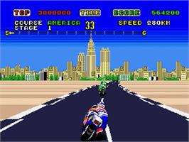 In game image of Super Hang-On on the Sega Genesis.
