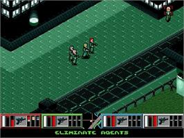 In game image of Syndicate on the Sega Genesis.