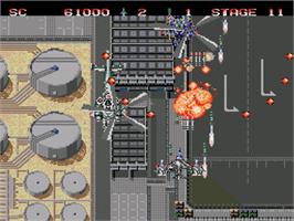 In game image of Task Force Harrier EX on the Sega Genesis.