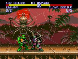 In game image of Teenage Mutant Ninja Turtles: Tournament Fighters on the Sega Genesis.