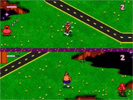 In game image of ToeJam & Earl on the Sega Genesis.