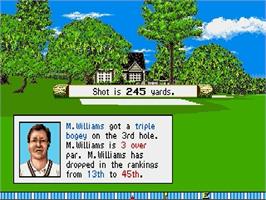 In game image of True Golf Classics: Pebble Beach Golf Links on the Sega Genesis.