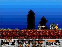 In game image of Universal Soldier on the Sega Genesis.
