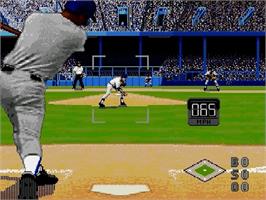 In game image of World Series Baseball '96 on the Sega Genesis.