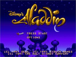 Title screen of Aladdin on the Sega Genesis.