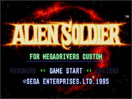 Title screen of Alien Soldier on the Sega Genesis.