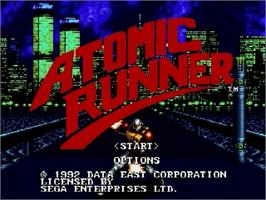 Title screen of Atomic Runner on the Sega Genesis.