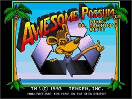 Title screen of Awesome Possum Kicks Dr. Machino's Butt on the Sega Genesis.