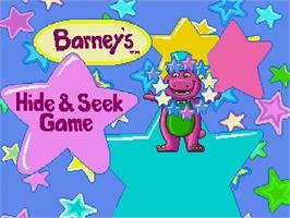 Title screen of Barney's Hide and Seek Game on the Sega Genesis.