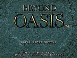 Title screen of Beyond Oasis on the Sega Genesis.