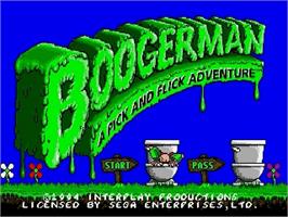 Title screen of Boogerman: A Pick and Flick Adventure on the Sega Genesis.