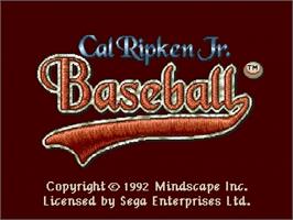 Title screen of Cal Ripken Jr. Baseball on the Sega Genesis.