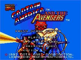 Title screen of Captain America and The Avengers on the Sega Genesis.