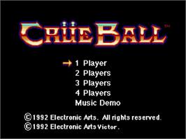 Title screen of Crüe Ball on the Sega Genesis.