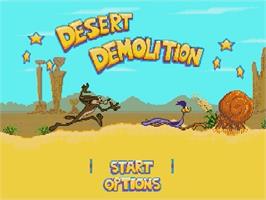 Title screen of Desert Demolition Starring Road Runner and  Wile E. Coyote on the Sega Genesis.