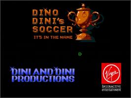Title screen of Dino Dini's Soccer on the Sega Genesis.