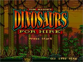 Title screen of Dinosaurs for Hire on the Sega Genesis.